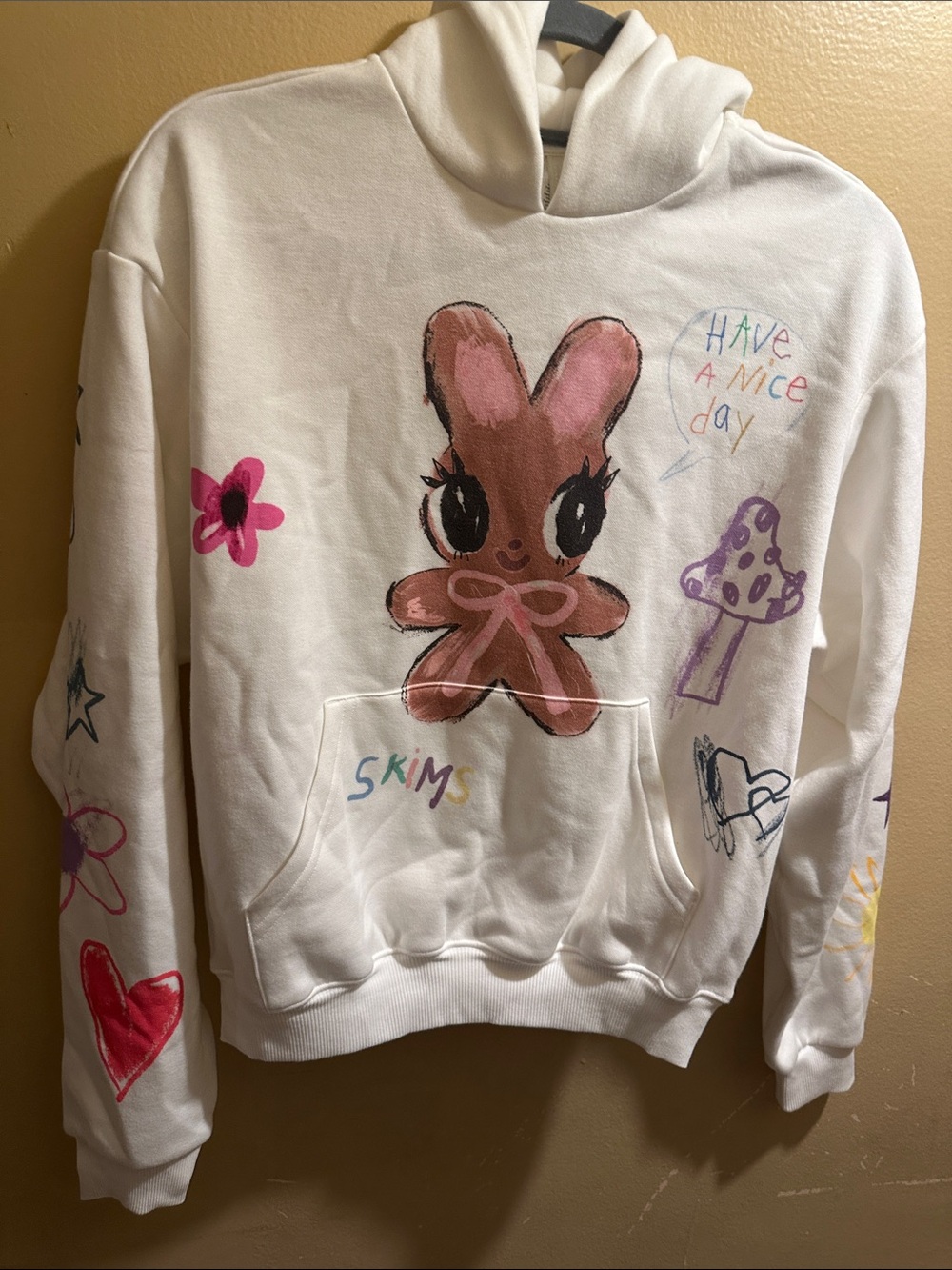 SKIMS Marble Happy Bunny Pullover Hoodie in Pink and Brown - Picture 2 of 4